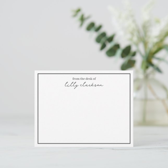 From The Desk Of Monogram Script Border BlackWhite Card (Standing Front)
