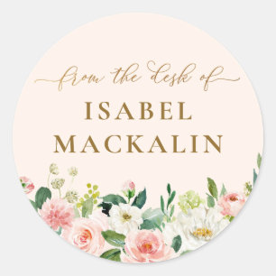From The Desk Of Pale Blush Pink Floral Classic Round Sticker