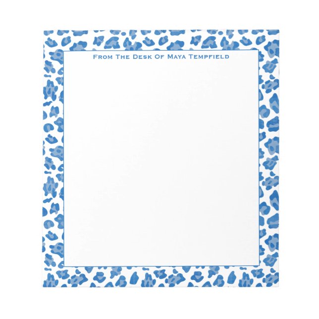 From The Desk Of Preppy Blue & White Animal Print Notepad (Front)