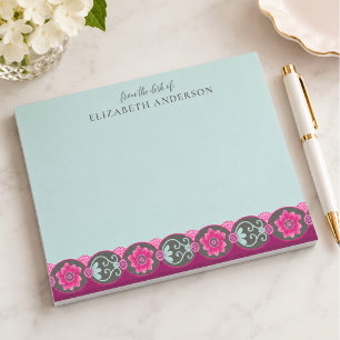 From the Desk of Pretty Teal Floral Notepad