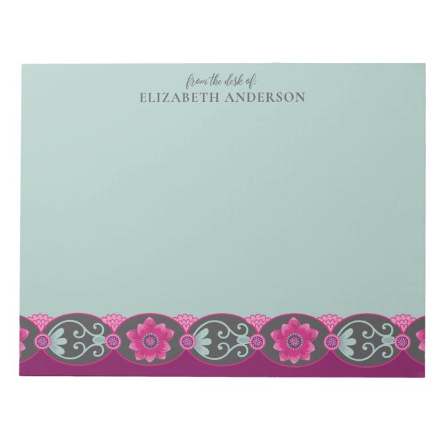 From the Desk of Pretty Teal Floral Notepad (Front)