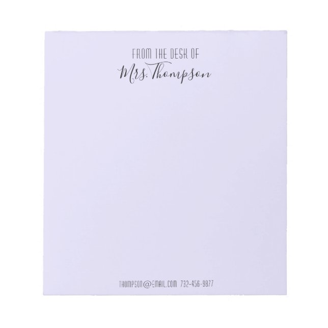From The Desk Of Purple Modern Name Script Notepad (Front)