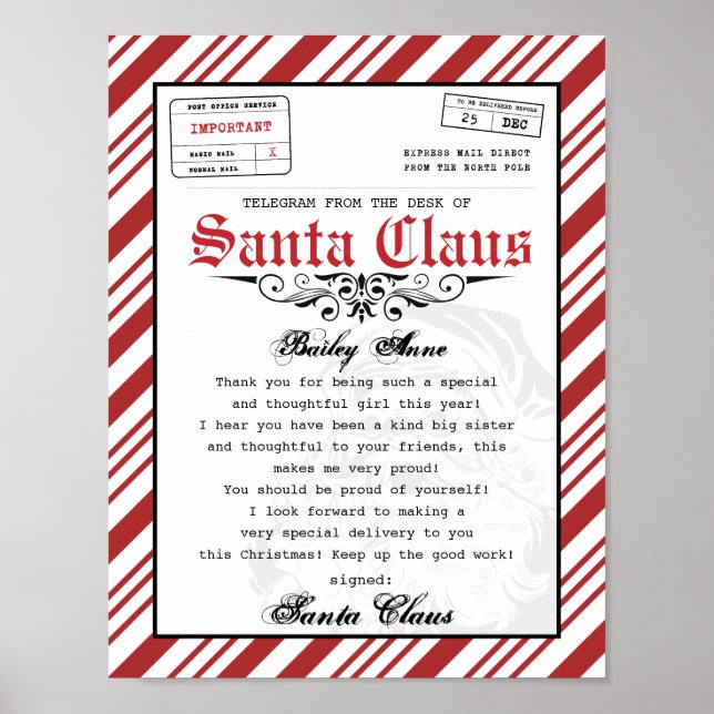 From the desk of Santa Claus Telegram Santa Letter Poster (Front)