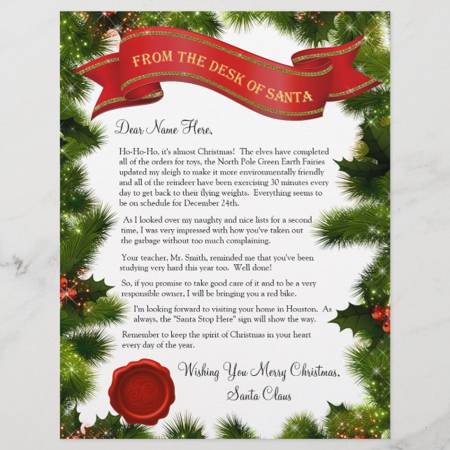From the Desk of Santa Letter with Seal - editable (Front)