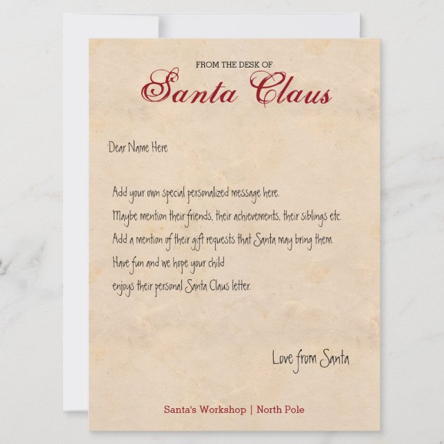 From The Desk Of Santa Personalized Letter (Front)