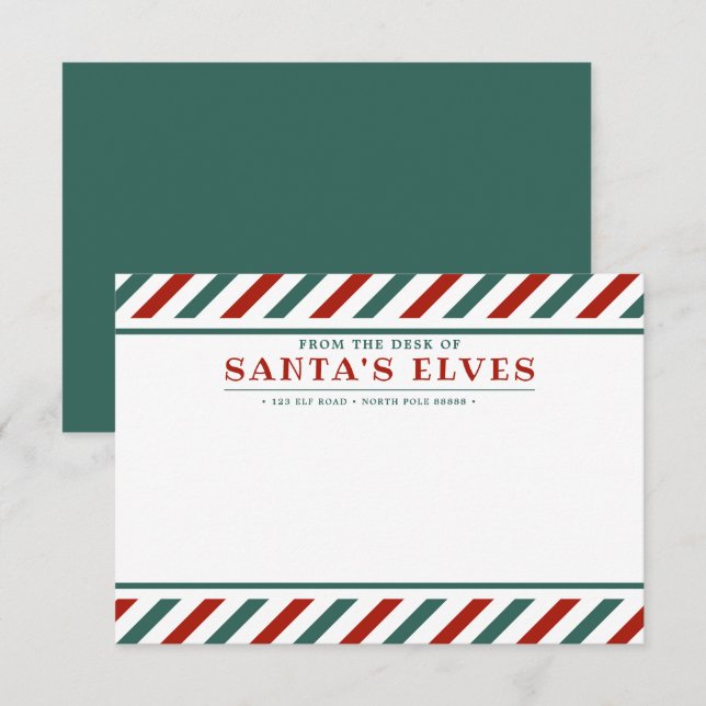 From the Desk of Santa's Elves Blank Note Card (Front/Back)