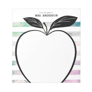 From the Desk of Teacher Apple Watercolor Stripes Notepad