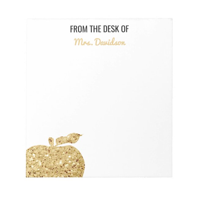 From The Desk Of Teacher Personalized Gold Apple Notepad (Front)