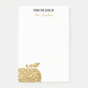 From The Desk Of Teacher Personalized Gold Apple Post-it Notes