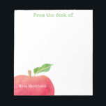 From The Desk of Teacher Red Apple Personalized Notepad<br><div class="desc">From The Desk of Customized Red Apple Watercolor Note Pad for Teachers. Fun personalized teacher gift. Red watercolor silhouette apple with teacher's name personalized in corner. Personalized with your favourite teacher's name. Customize text to say principal, librarian or other important person at school. End of year teacher gifts. Modern stylish...</div>