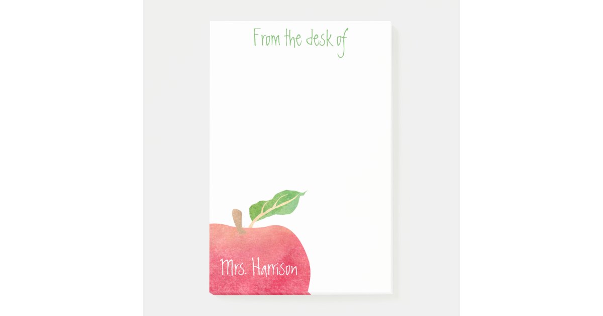 From the Desk of Teacher Red Apple Personalized Post-it Notes | Zazzle