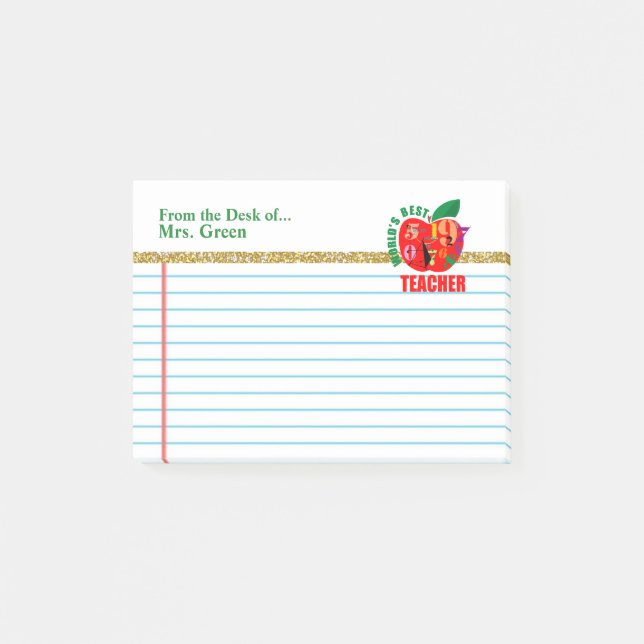 From the Desk of Teacher | Red Apple Personalized Post-it Notes (Front)