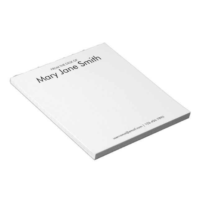 From the Desk Your Name Phone Black and White Notepad (Angled)