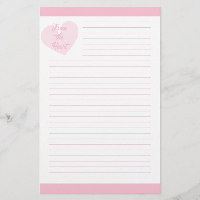 From the Heart Pink Lined Stationery (Front)