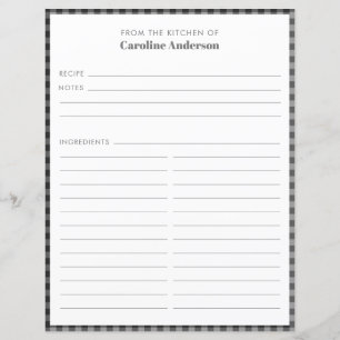 From The Kitchen Black Grey Plaid Recipe Page