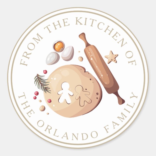 From the Kitchen Christmas Beige White Baking Classic Round Sticker (Front)