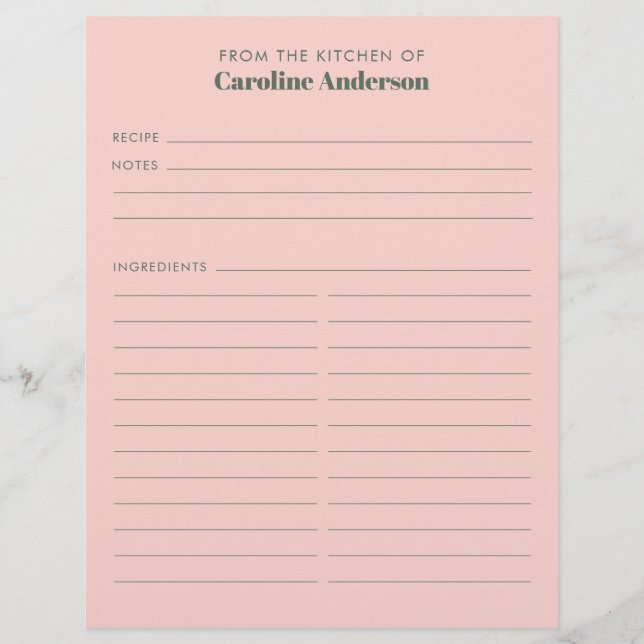 From The Kitchen Modern Pink Green Recipe Custom  Flyer (Front)