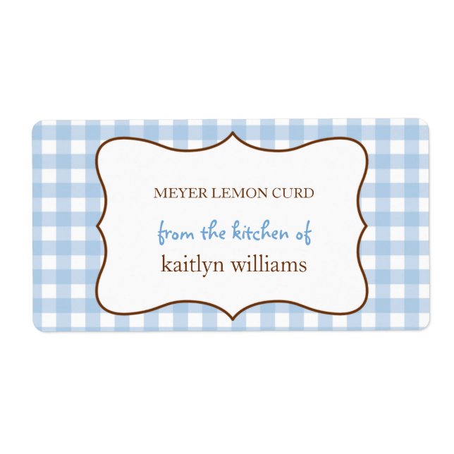 From the kitchen of blue gingham custom label (Front)