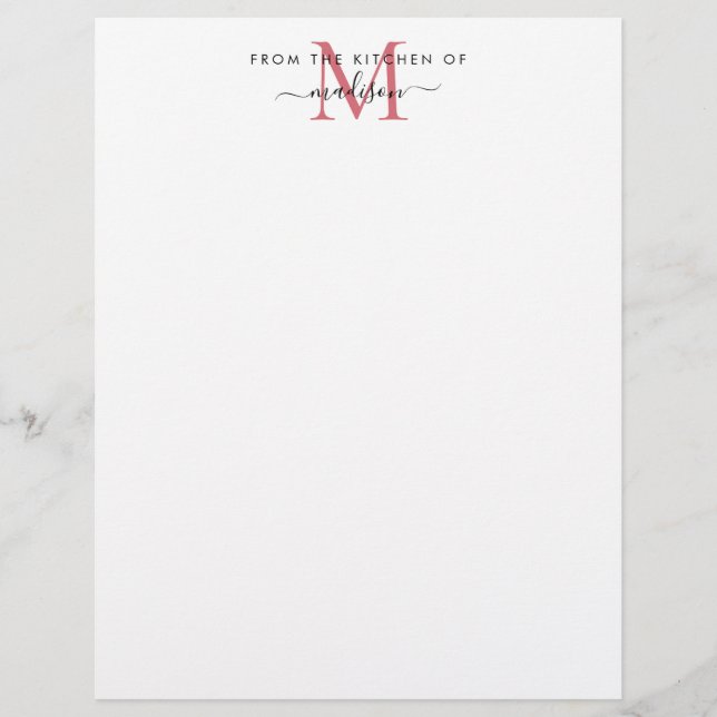 From the Kitchen of Burgundy Red Monogram Recipe (Front)