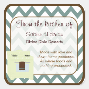 From the Kitchen of Chevron Small Blue/Brown Square Sticker