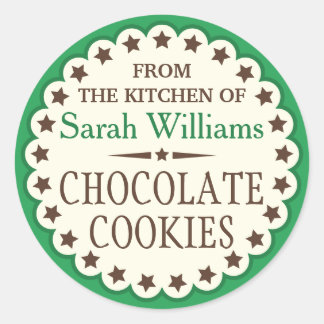 From the kitchen of cookie swap green brown favour classic round sticker