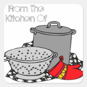 From the Kitchen Of Cooking Pot & Strainer Square Sticker