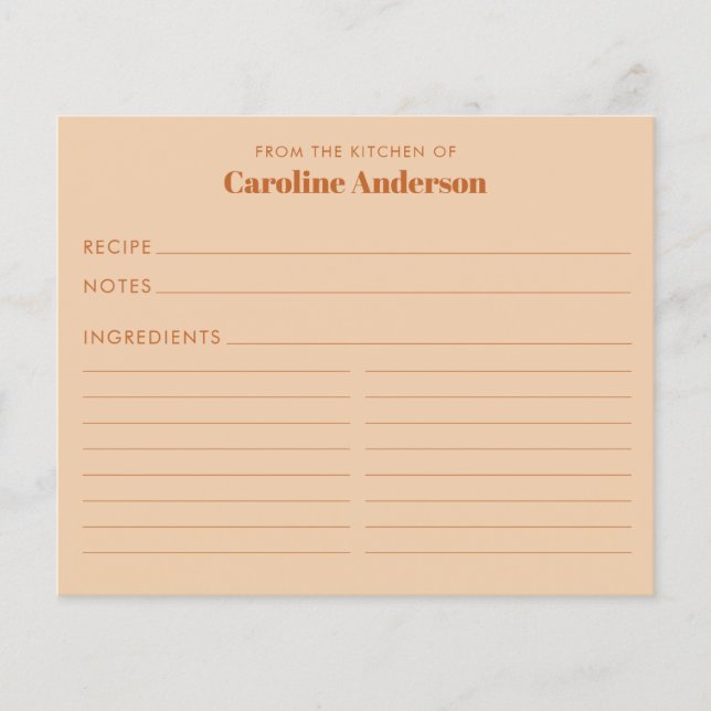 From The Kitchen of Custom Tan Brown Recipe Card (Front)