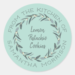 From The Kitchen Of Eucalyptus Wreath Mint Green Classic Round Sticker