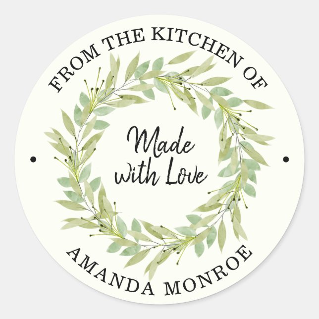 From the Kitchen of Greenery Wreath Classic Round Sticker (Front)