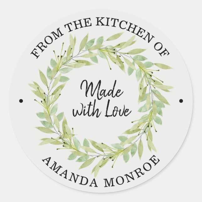 From the Kitchen of Greenery Wreath Classic Round Sticker (Front)
