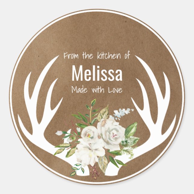 From the Kitchen of Kraft Paper Boho Antlers Classic Round Sticker (Front)