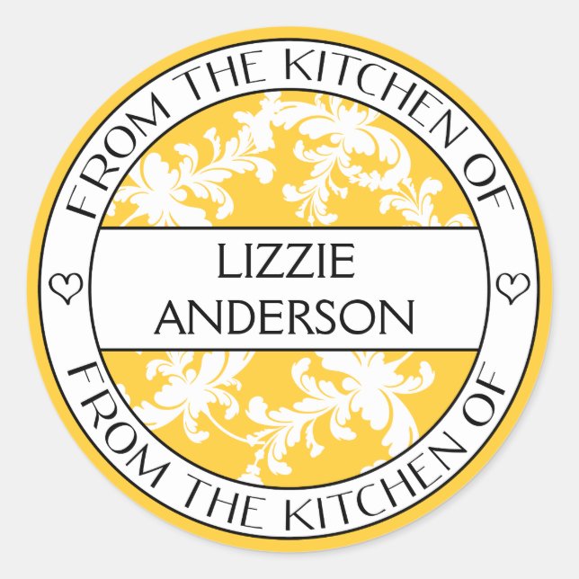 From the Kitchen of Label | Yellow White Damask (Front)