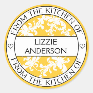 From the Kitchen of Label   Yellow White Damask