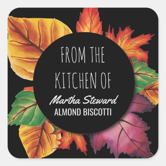 From the Kitchen Of Name Autumn Leaves Square Sticker (Front)