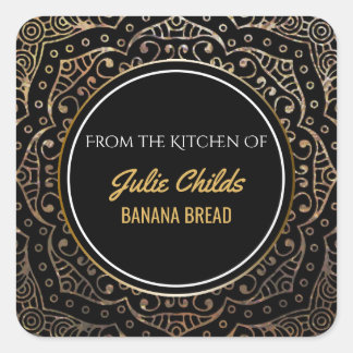 From the Kitchen Of Name Black Gold Boho Mandala Square Sticker