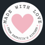 From The Kitchen Of - Pink Heart Made With Love   Classic Round Sticker<br><div class="desc">Made with love stickers to make give your baked gifts a special label.</div>