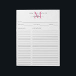 From the Kitchen Of Pink Monogram Recipe Sheet Notepad<br><div class="desc">Modern Elegant Stylish Personalized From the Kitchen Of Pink Monogram Script Name Recipe Sheet Notepad</div>