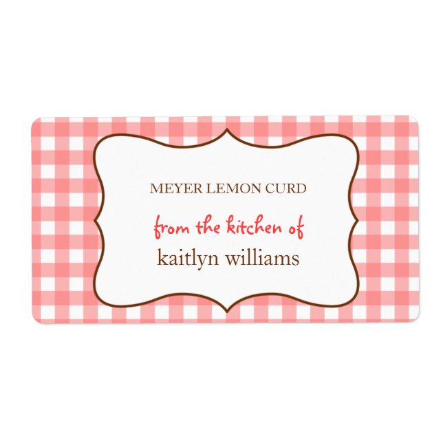 From the kitchen of red gingham custom label (Front)