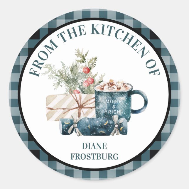 From the Kitchen of Teal Blue Christmas Food Classic Round Sticker (Front)