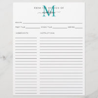 From the Kitchen of Teal Green Monogram Recipe