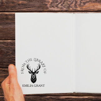 From The Library Deer Head Custom Name Book Rubber Stamp