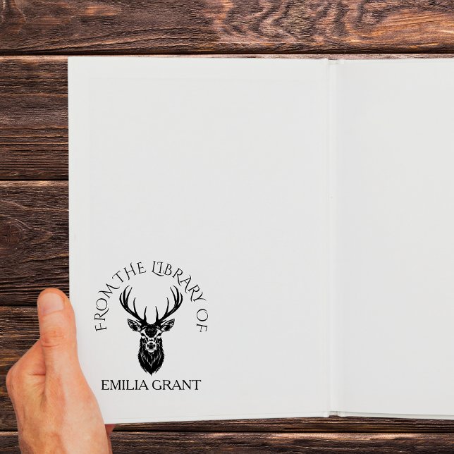 From The Library Deer Head Custom Name Book Rubber Stamp (Deer head from the library book rubber stamp)