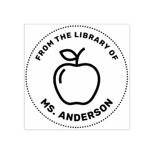 From The Library Of Apple Personalized Teacher Rubber Stamp