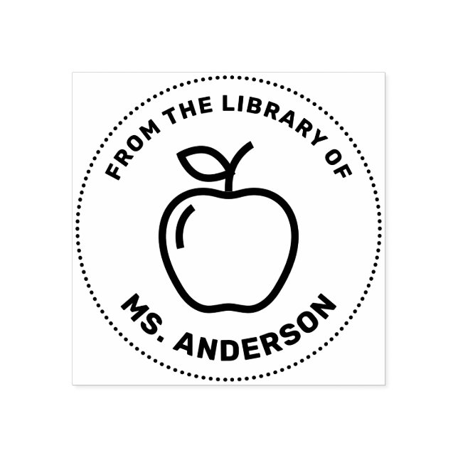 From The Library Of Apple Personalized Teacher  Rubber Stamp (Imprint)