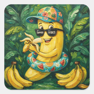 From The Library Of Banana Summer Vibes Bookplate Square Sticker
