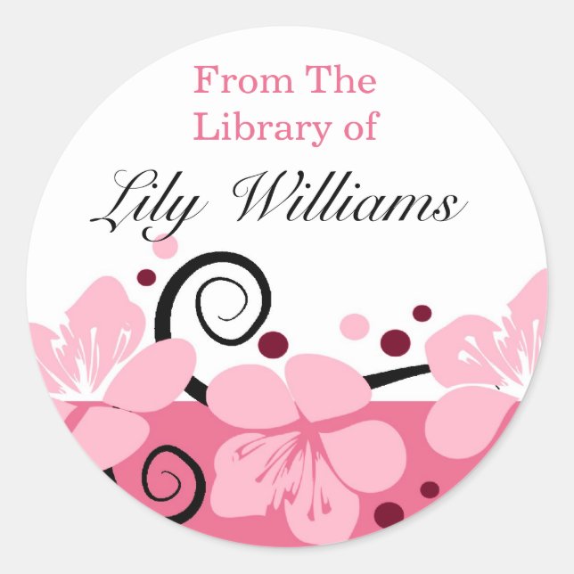 From The Library Of Bookplates -  Pink Classic Round Sticker (Front)