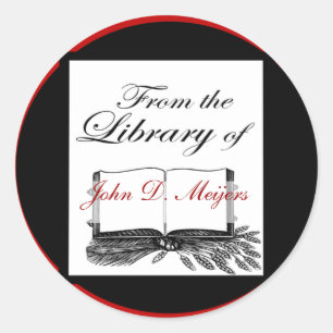 From the Library of Bookplates - red black white Classic Round Sticker