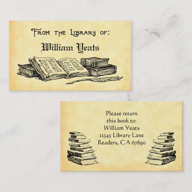 From the Library of Books and Quill Bookplate Business Card (Front/Back)