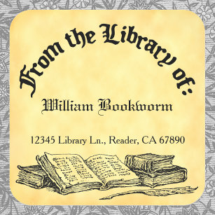 From the Library of Books Quill Custom Bookplate Square Sticker