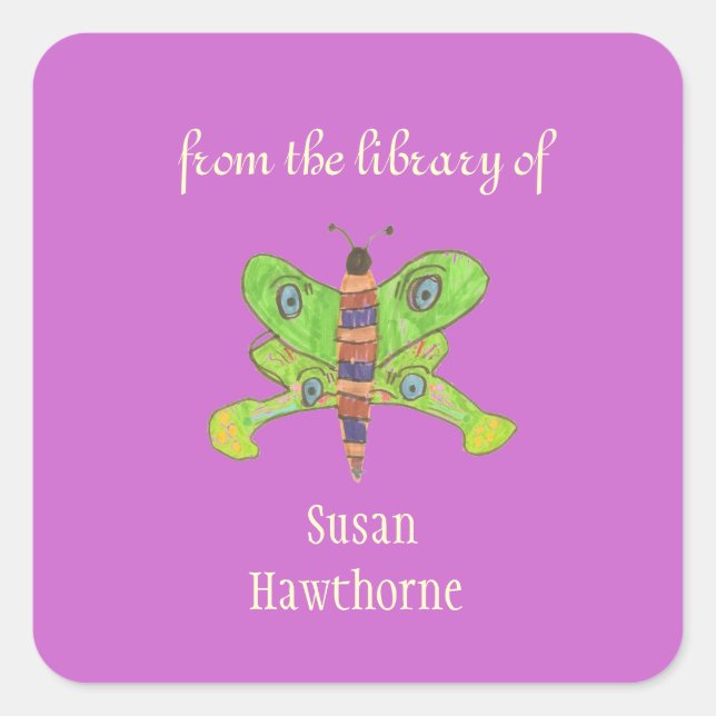 "From the library of" butterfly custom bookplates Square Sticker (Front)